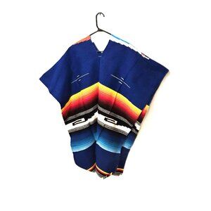 VTG Mexican Serape Poncho – Oversized Cotton Saltillo Style w/Fringe Southwester